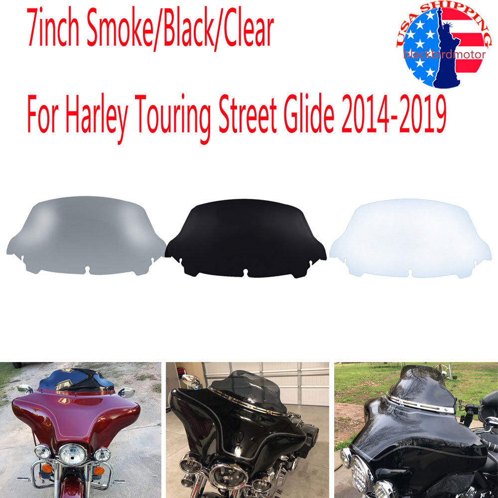 Smoke Clear Black 7" Wave Windshield Windscreen For Harley Touring FLHX 2014-up