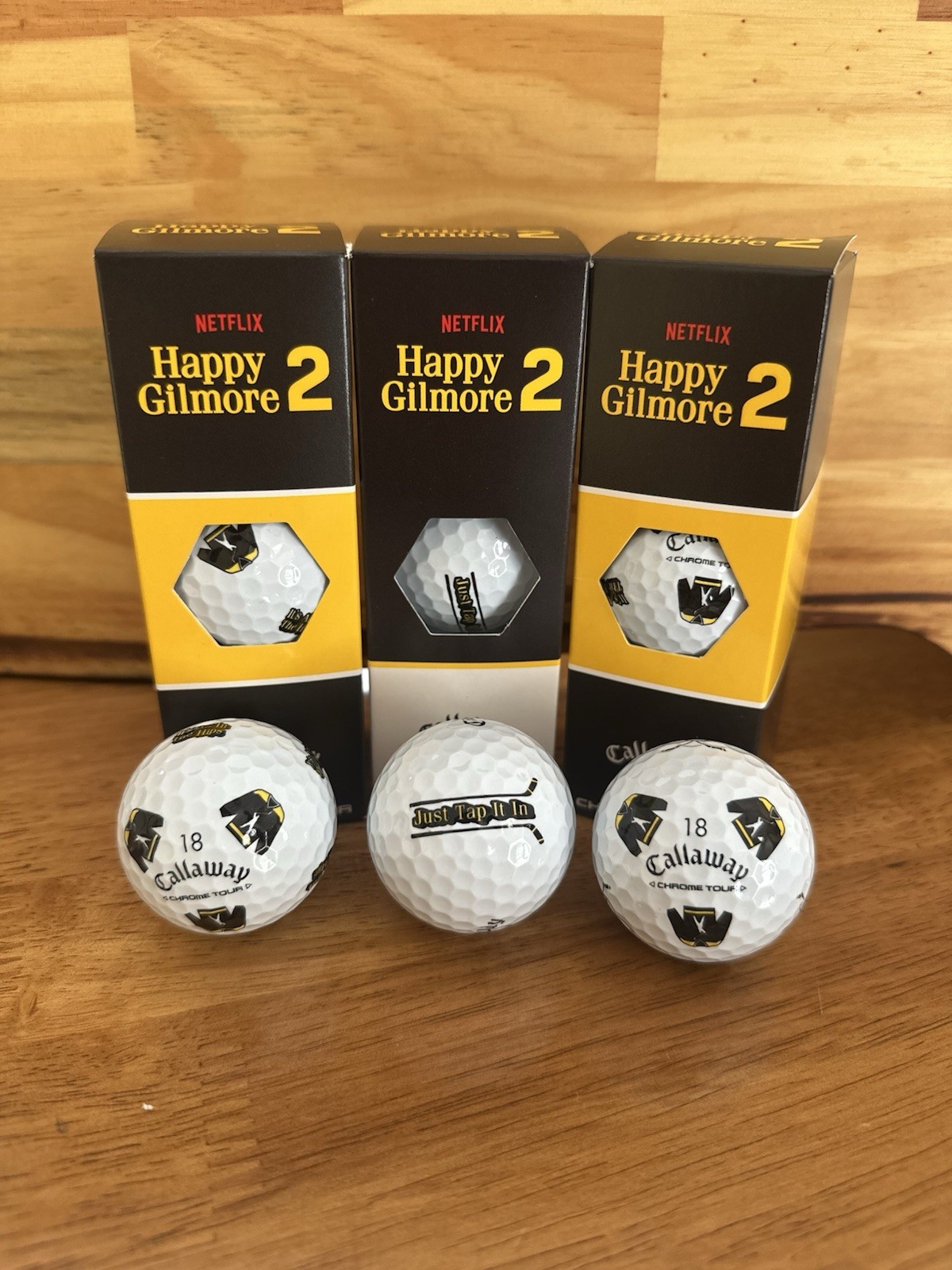 HAPPY GILMORE 2 CALLAWAY SLEEVE OF 3 (1 BALL FROM EACH LIMITED EDITION)!!!