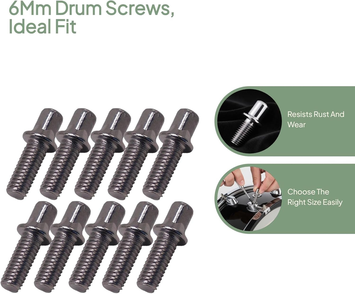 10 Pieces Drum Tension Rods Smooth Deep Thread Strong Short Screws Percussion Ha