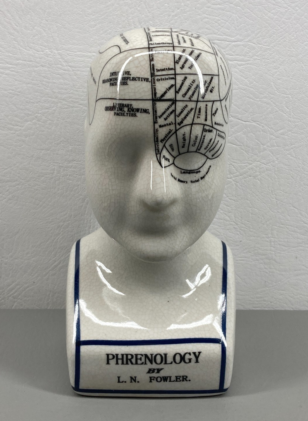 Phrenology Head Bust L.N. Fowler Medical Psychology 9" Porcelain Painted Display