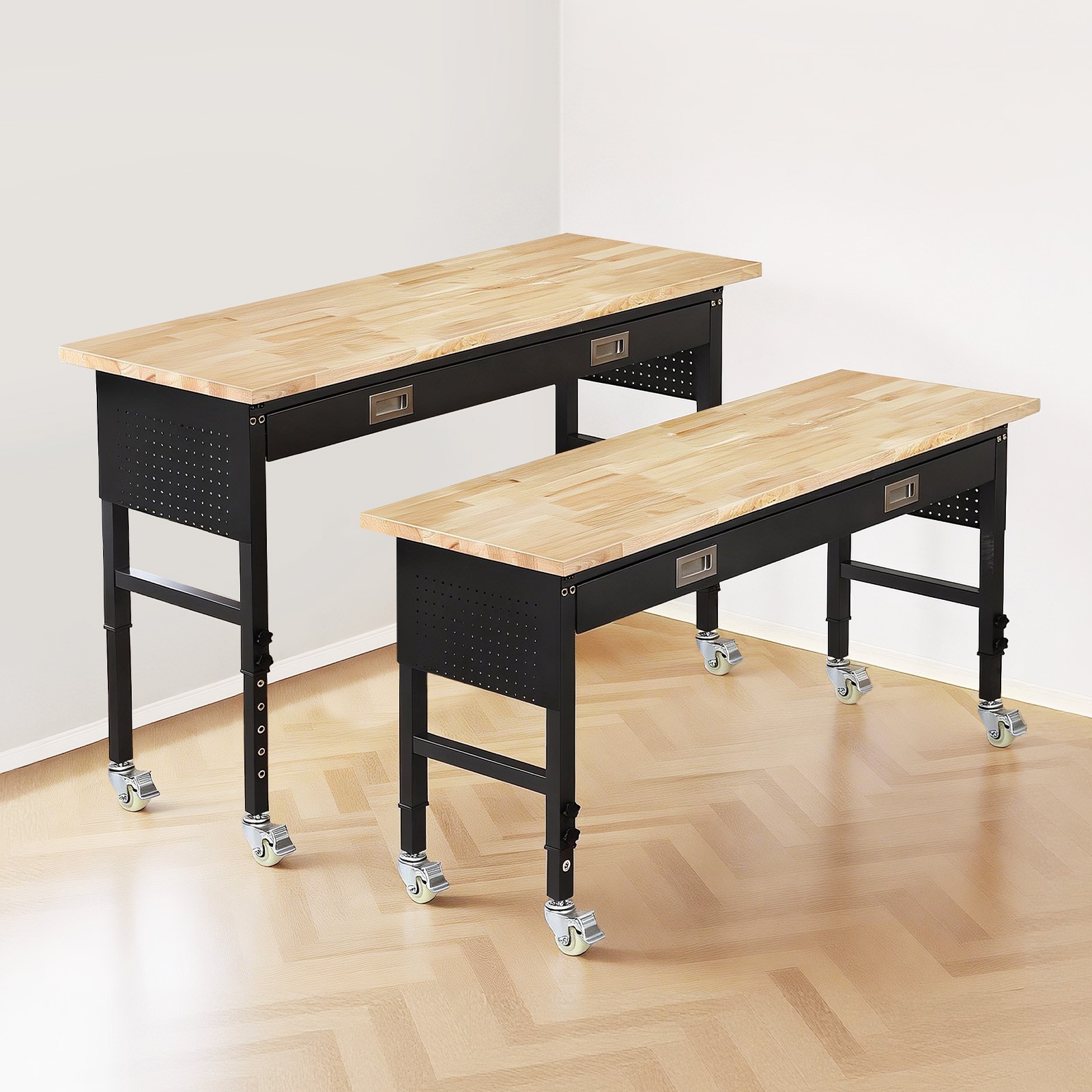 VEVOR 60-inch Adjustable Workbench Wood Work Table with Power Outlet & Drawer