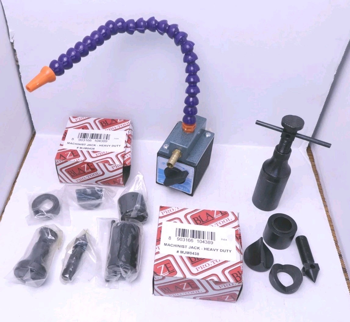 2 Machinist Jack Screw Sets (7pc Each) & Coolant / Blow-Off System With Mag Base