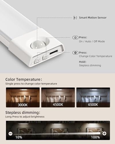 EZVALO 3 Pack 8” Motion Sensor Light Indoor Rechargeable, Stick on Under Cabi...
