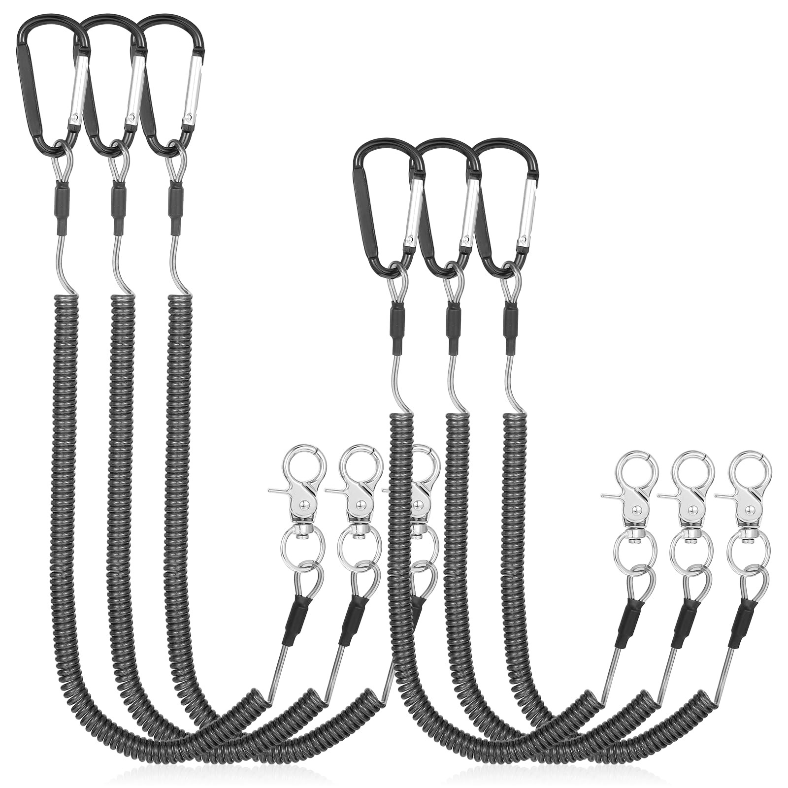 6 Pcs Heavy Duty Fishing Lanyard Retractable Keychain Pole Tether Steel Wire ...