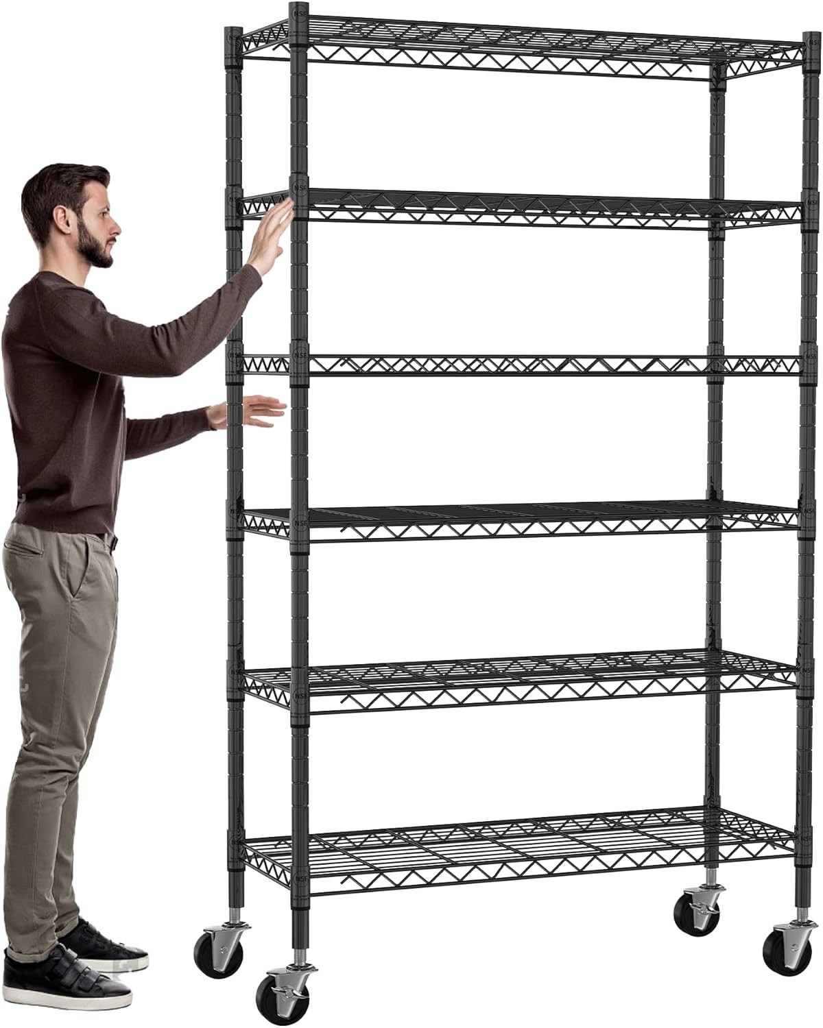 6-Tier Storage Shelves Wire Shelving Unit on Wheels Heavy Duty Metal Shelves