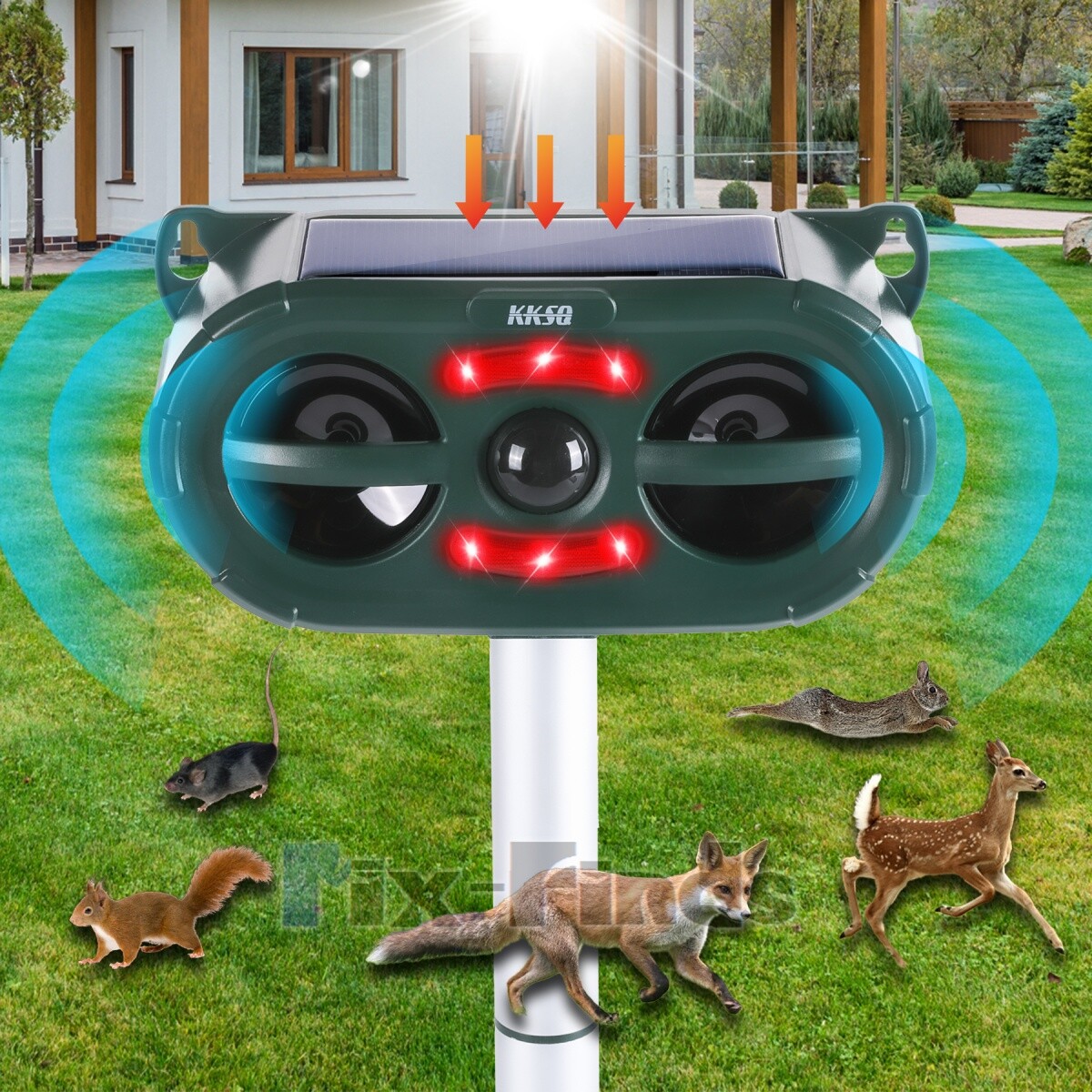 Outdoor Solar Ultrasonic Animal Repellent Alarm Keep Deer Cat Dog Raccoon Away