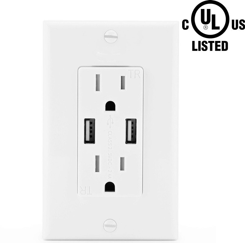 Outlet USB Fast Charger Duplex Receptacle Socket 15A Tamper Resistant UL Listed