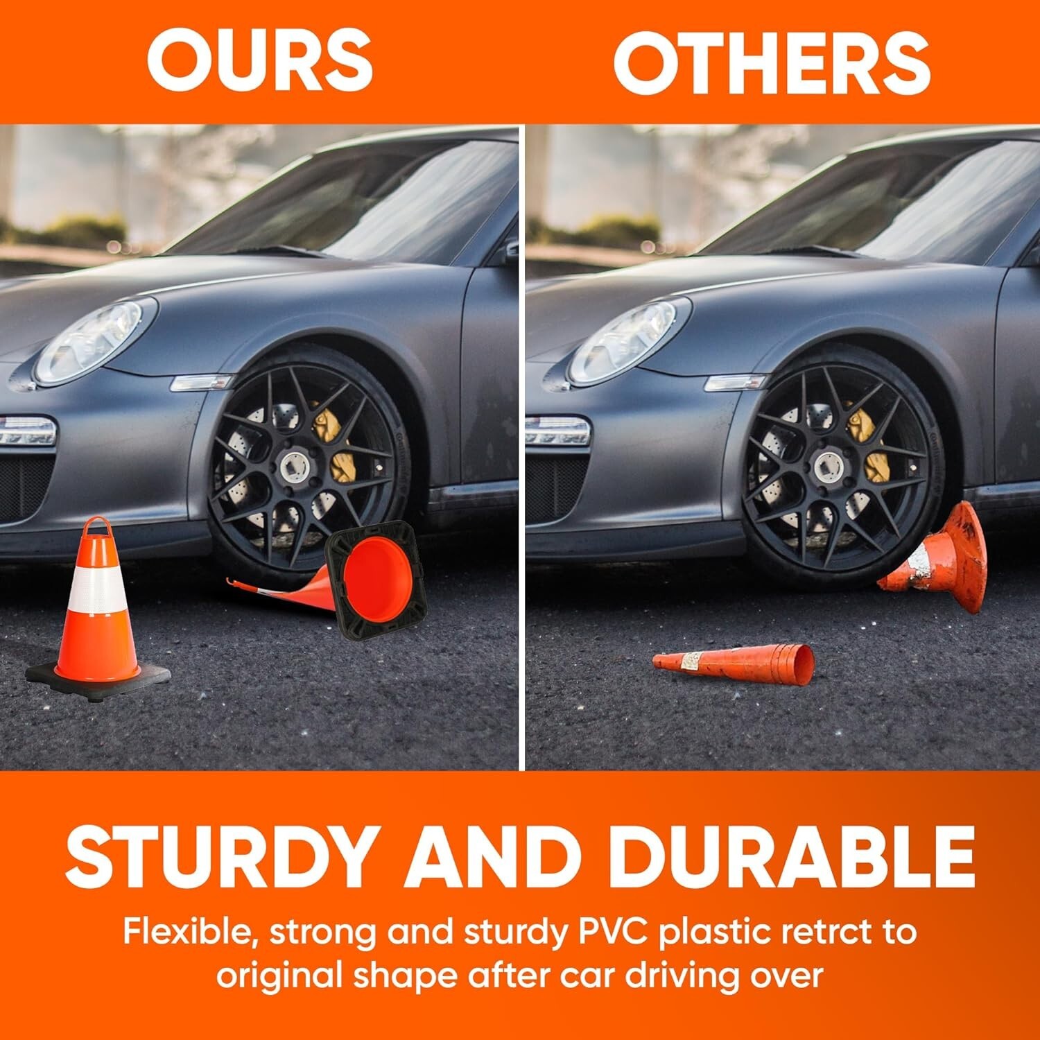 Pyle 12" PVC Cone - 6 Pieces High Visibility Structurally Stable for Traffic