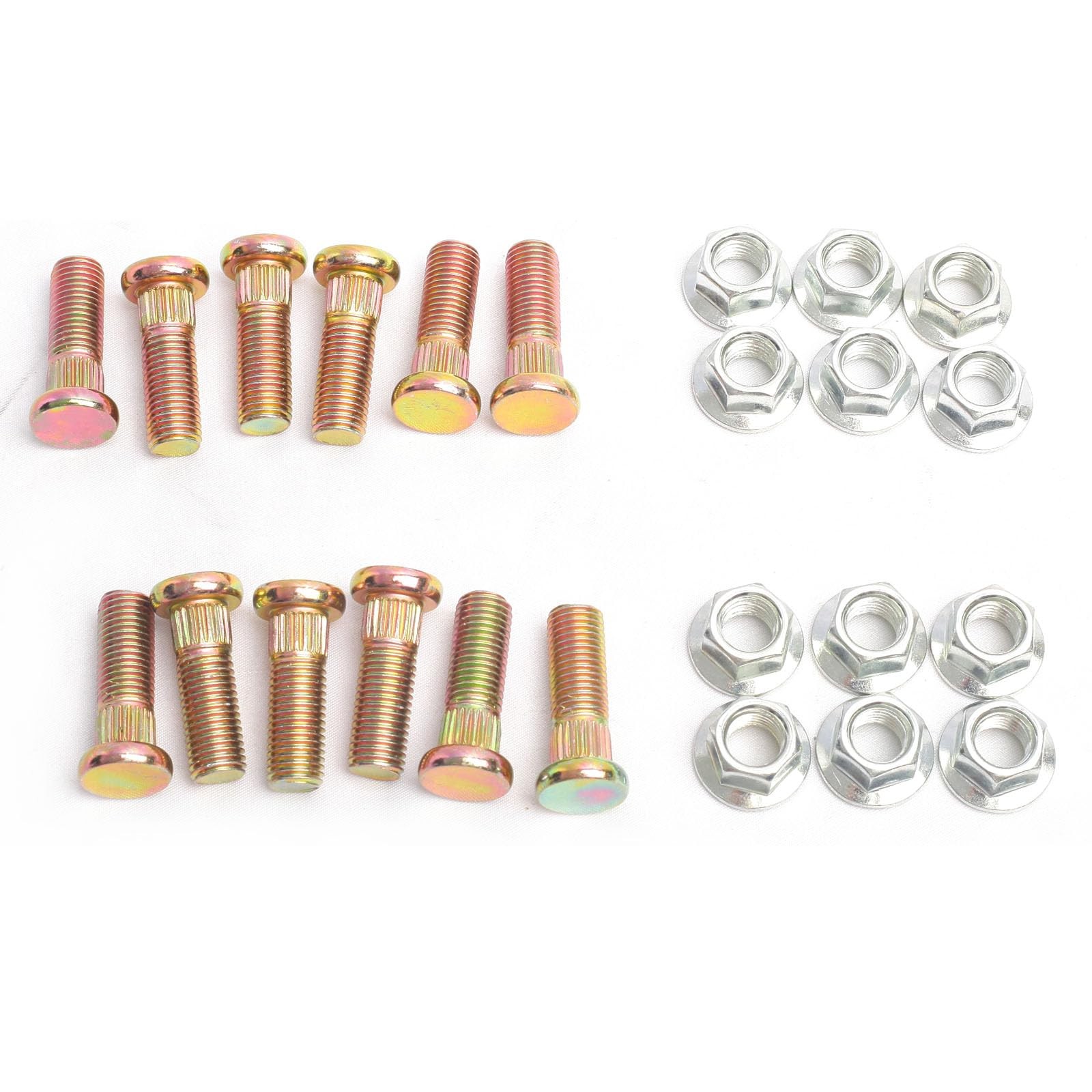 M10 Wheel Studs 12pcs 30mm Length Hex Nuts with Flange and Knurl Serrate