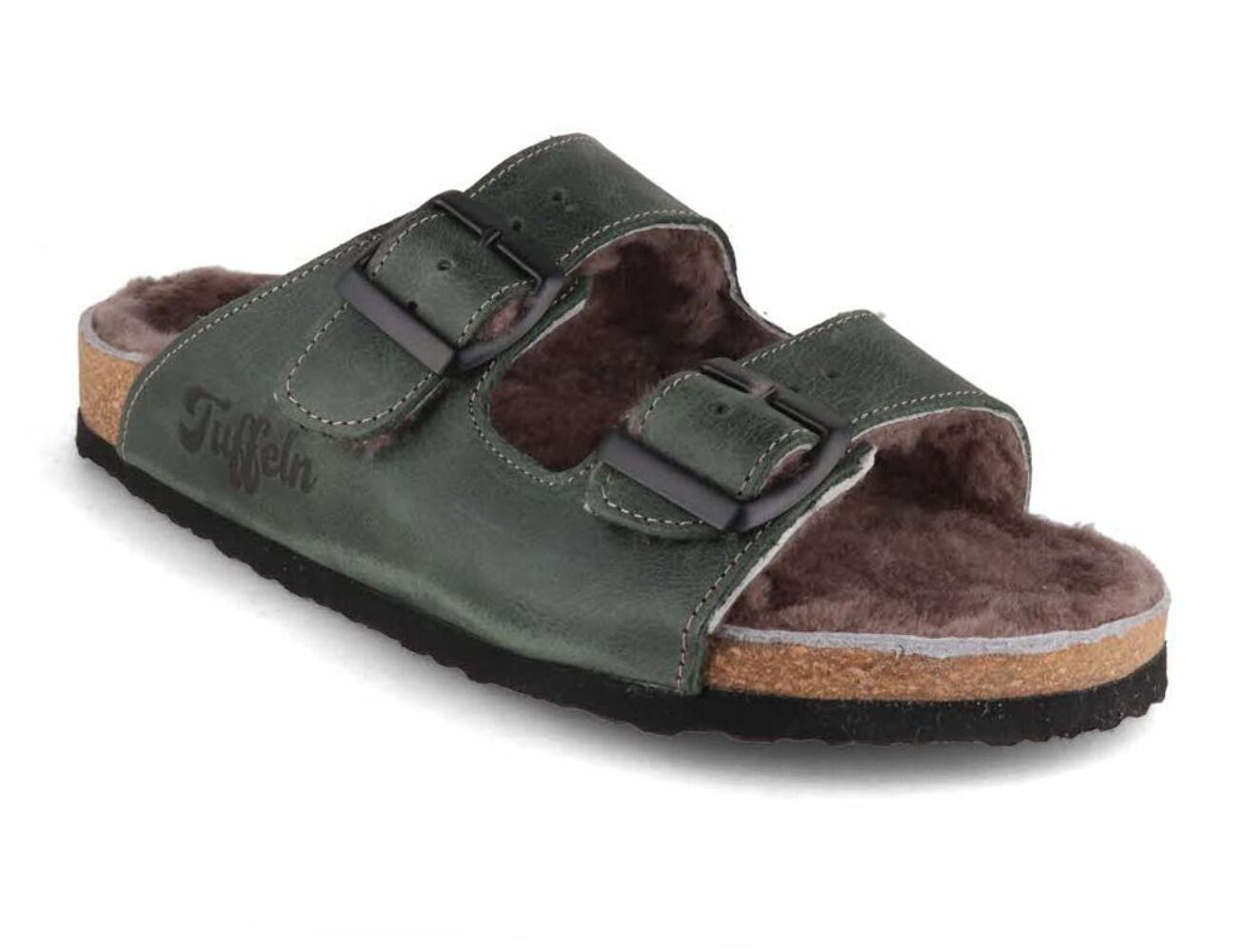 Tuffeln® Lambskin Sandals «Comfortfüße», dark green