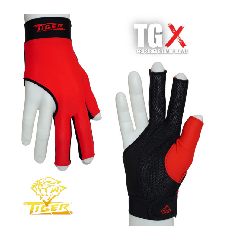 Tiger TGX Pro Series Billiard Glove - Left Hand Large - Red