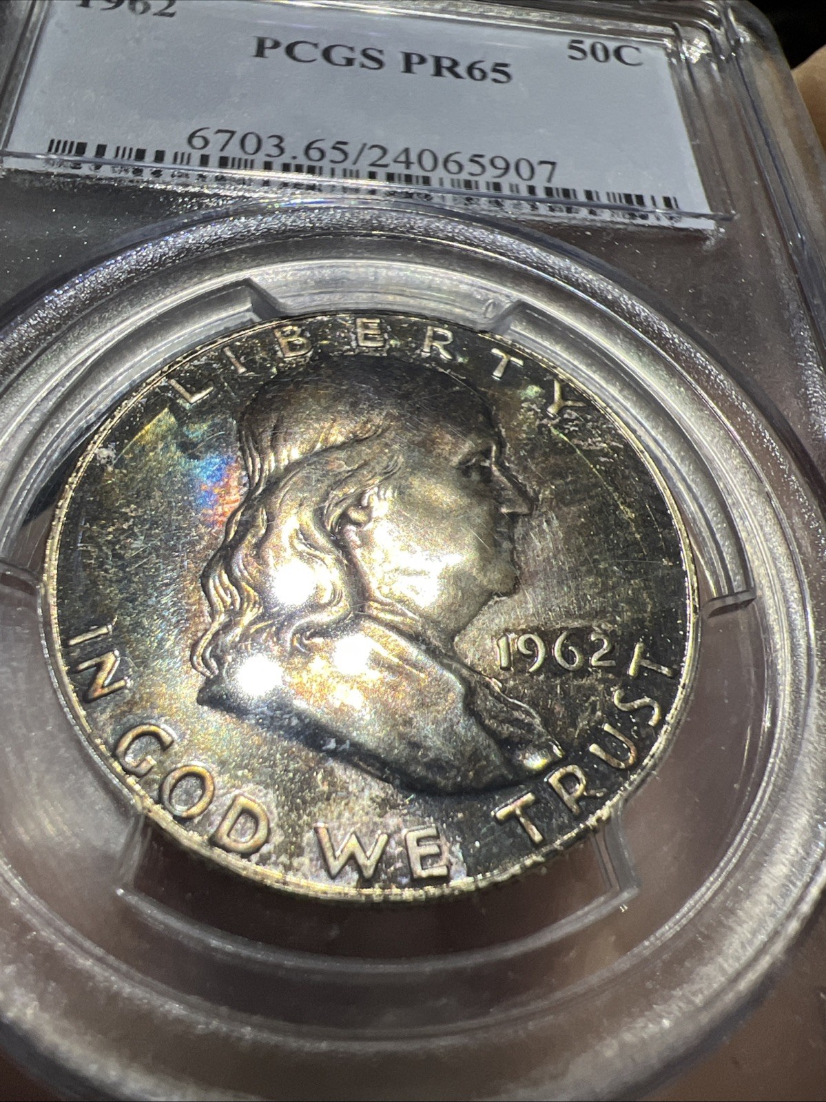 1962 PCGS PR65 Toned Franklin Half Dollar 50¢