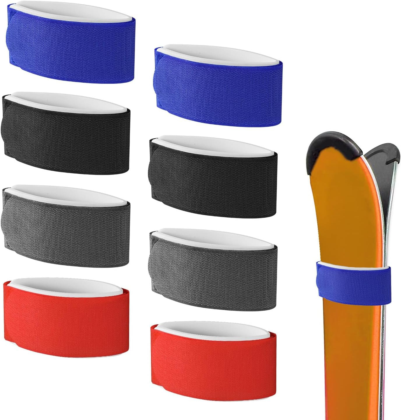 Lasuroa 8Pcs Adjustable Snow Ski Wrap Carrier Straps with Protective Pad for Car