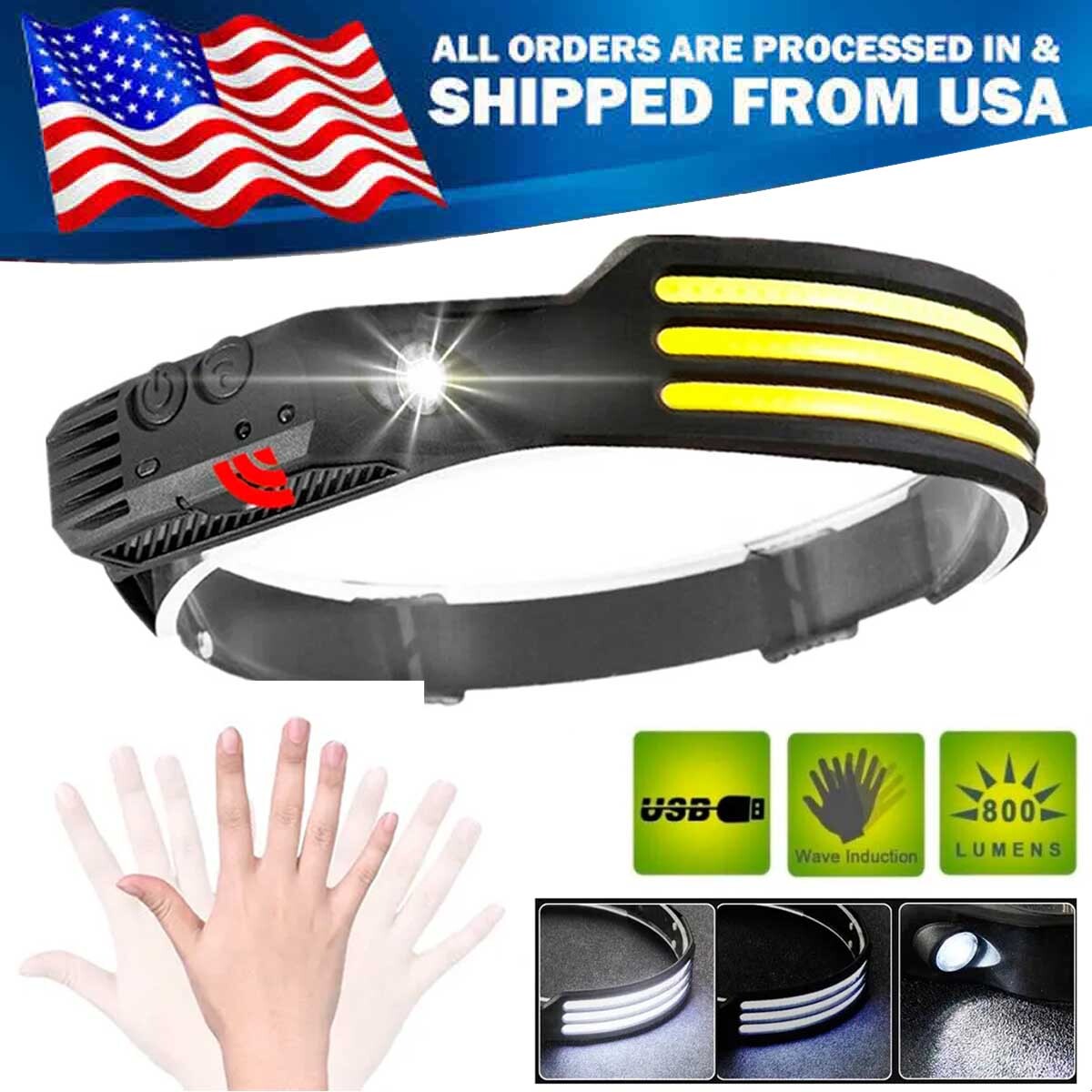 1 Pack USB Rechargeable Waterproof LED Headlamp Headlight Head Light Flashlight