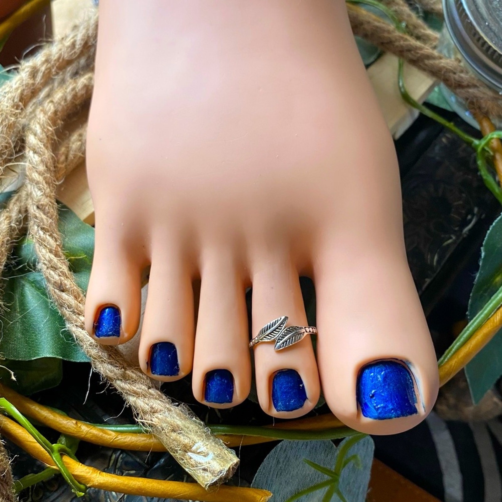 Sterling Silver Double Leaves Adjustable Toe Ring