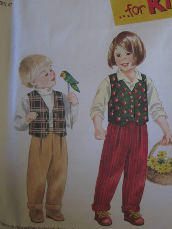 9266 Vintage UNCUT Simplicity SEWING Pattern Girls Boys Pants Lined Vest 2-6X FF