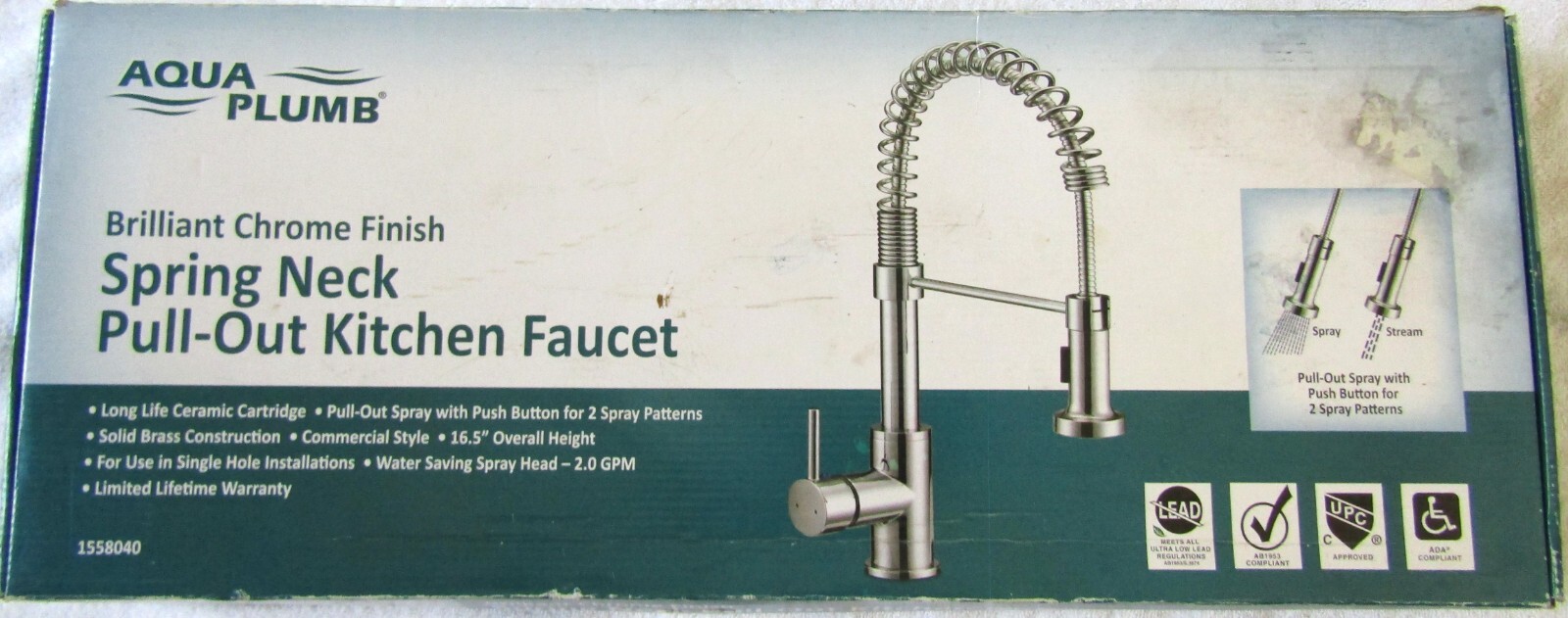 Aqua Plumb Spring Neck Pull-Out Kitchen Faucet Chrome Fininsh.