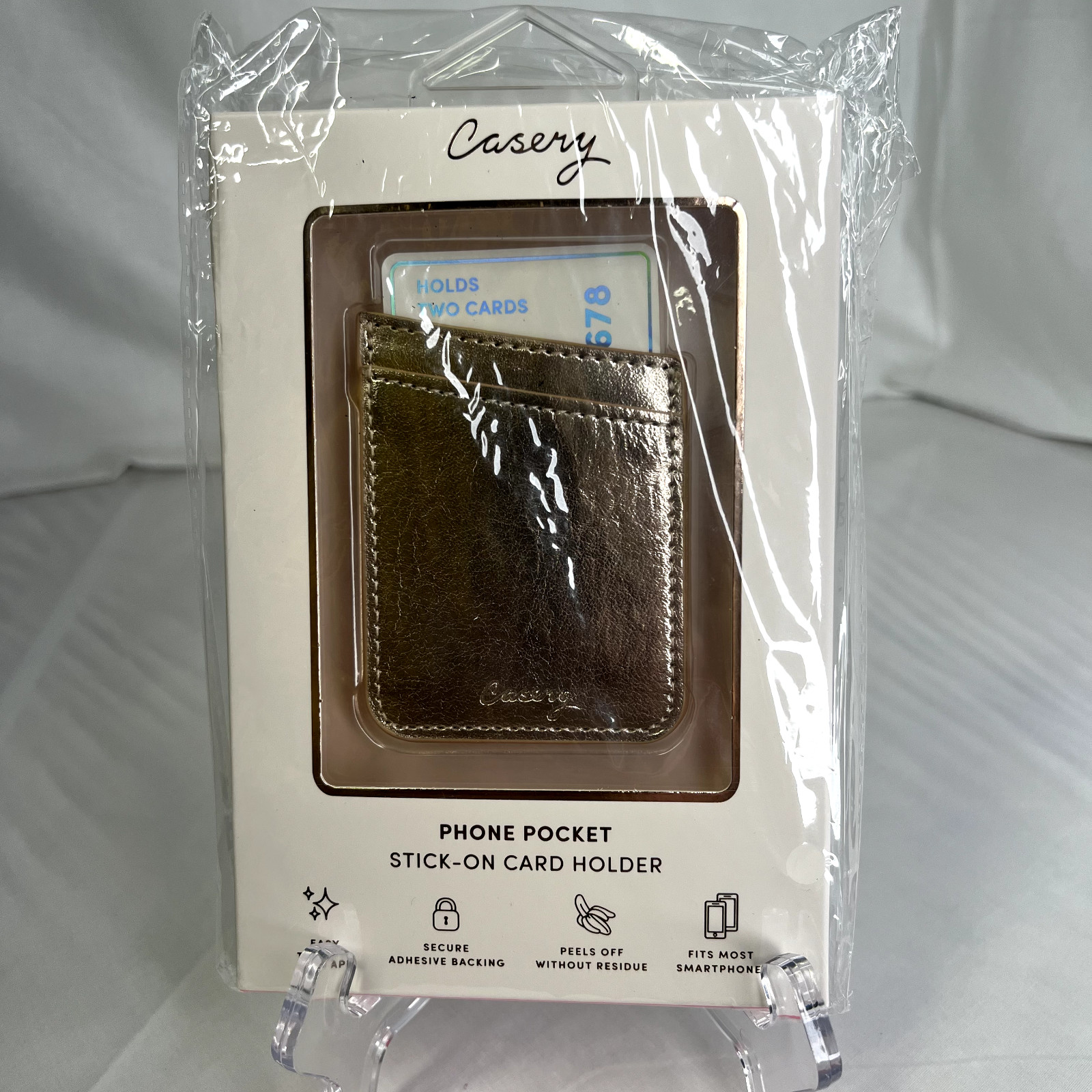 Casery Phone Pocket Stick-on Card Holder Holds 2 Cards Rose Gold New Sealed NIB