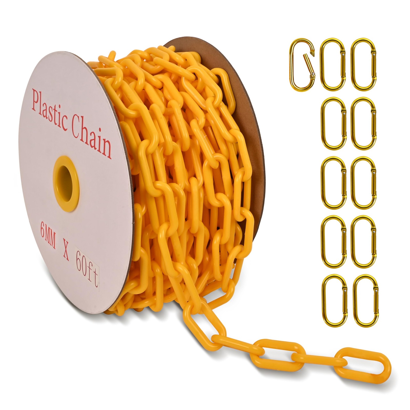 60 Feet Plastic Barrier Chain Yellow 1.5 Inch Link Safety Chain Heavy Duty Link