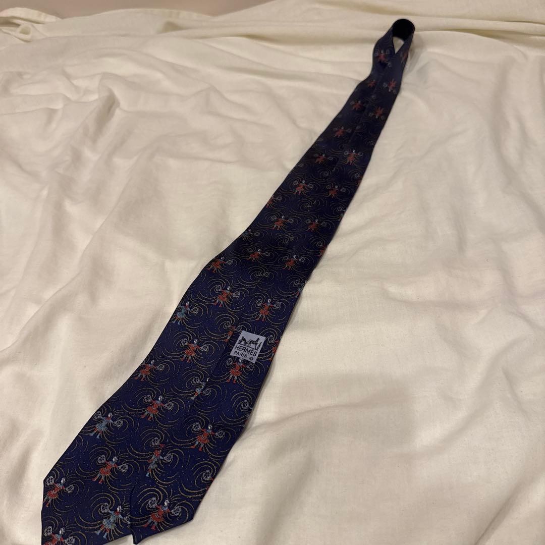 Rare HERMES Tie Octopus Pattern Navy