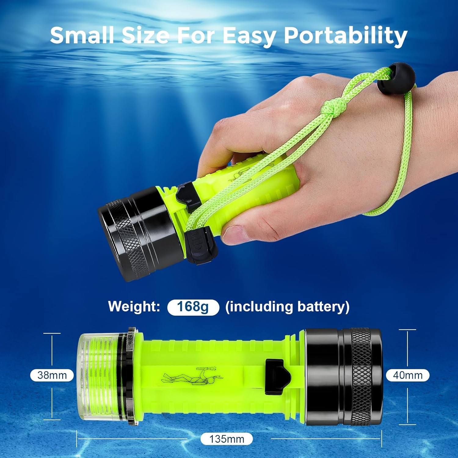 BlueFire Rechargeable Diving Flashlight, 1500 Lumen Scuba Diving Light, 3 Modes