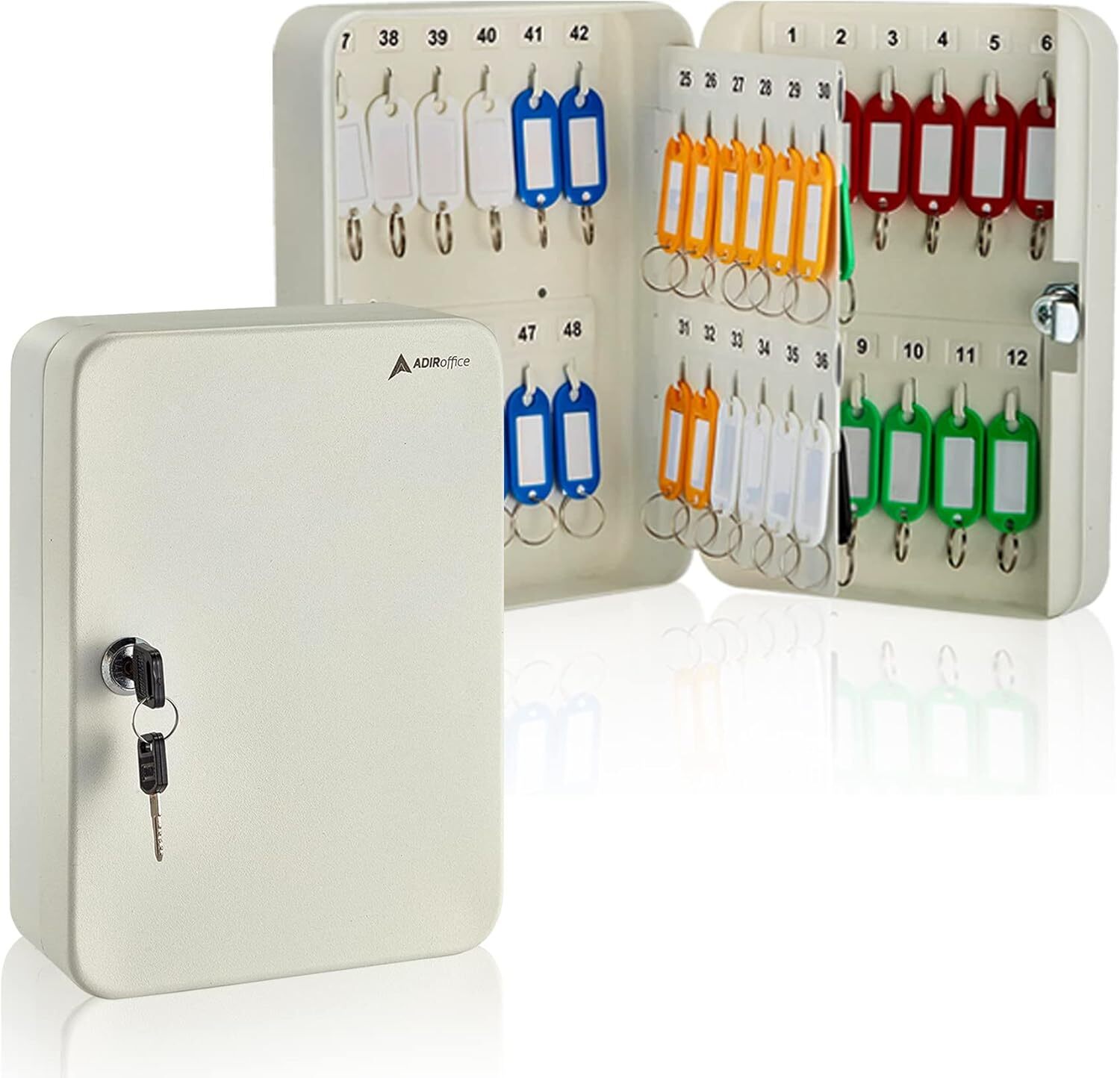 AdirOffice Key Lock Box – 48 Key Hooks Wall Mounted Key Cabinet Lock Box, Car...