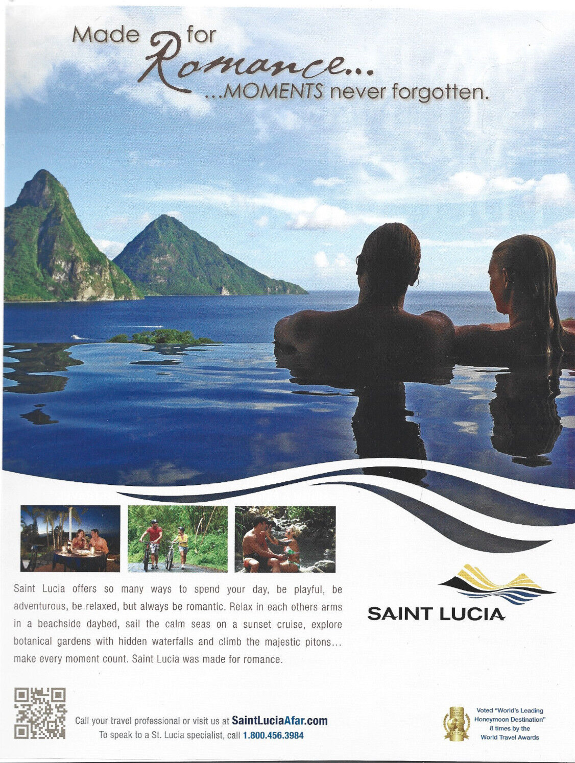 Saint Lucia Magazine Print Ad with Man Woman Ocean Islands, Saint Lucia Print Ad
