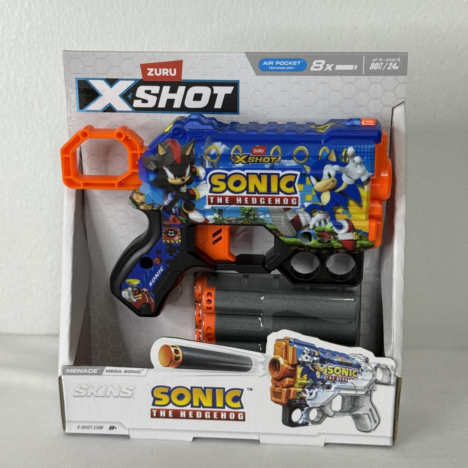 ZURU X-Shot Skins Sonic the Hedgehog Menace Mega Sonic Dart Blaster 8 Darts