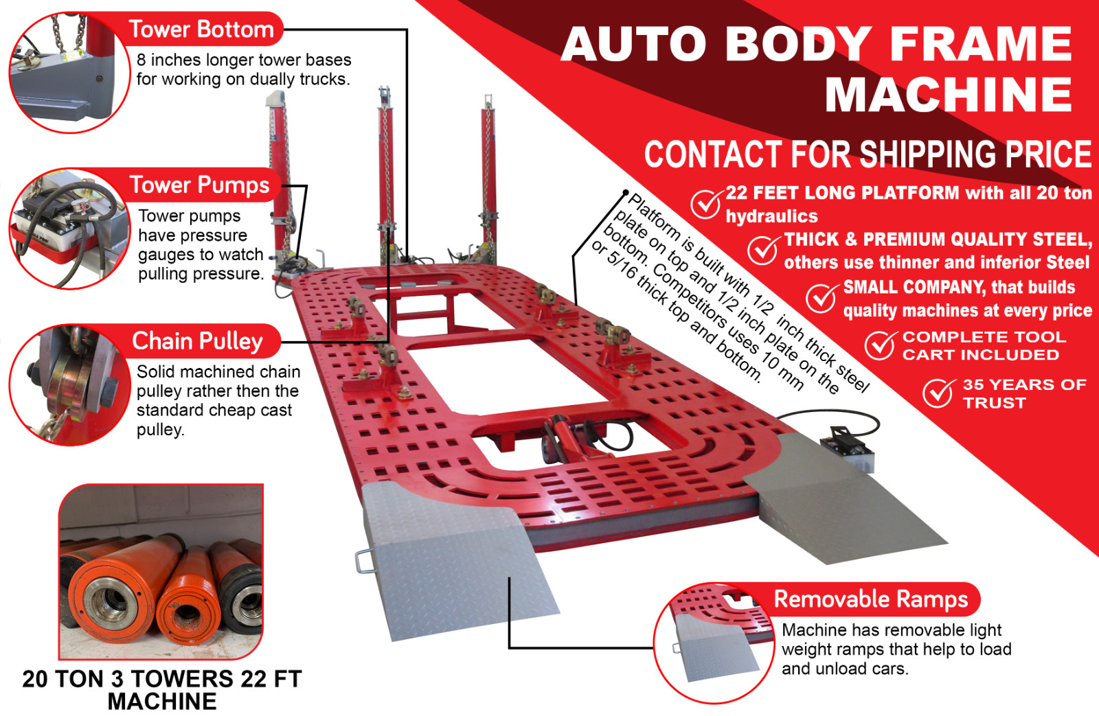 20 ton tower Frame Machine 3 towers EV Approved For Chevrolet