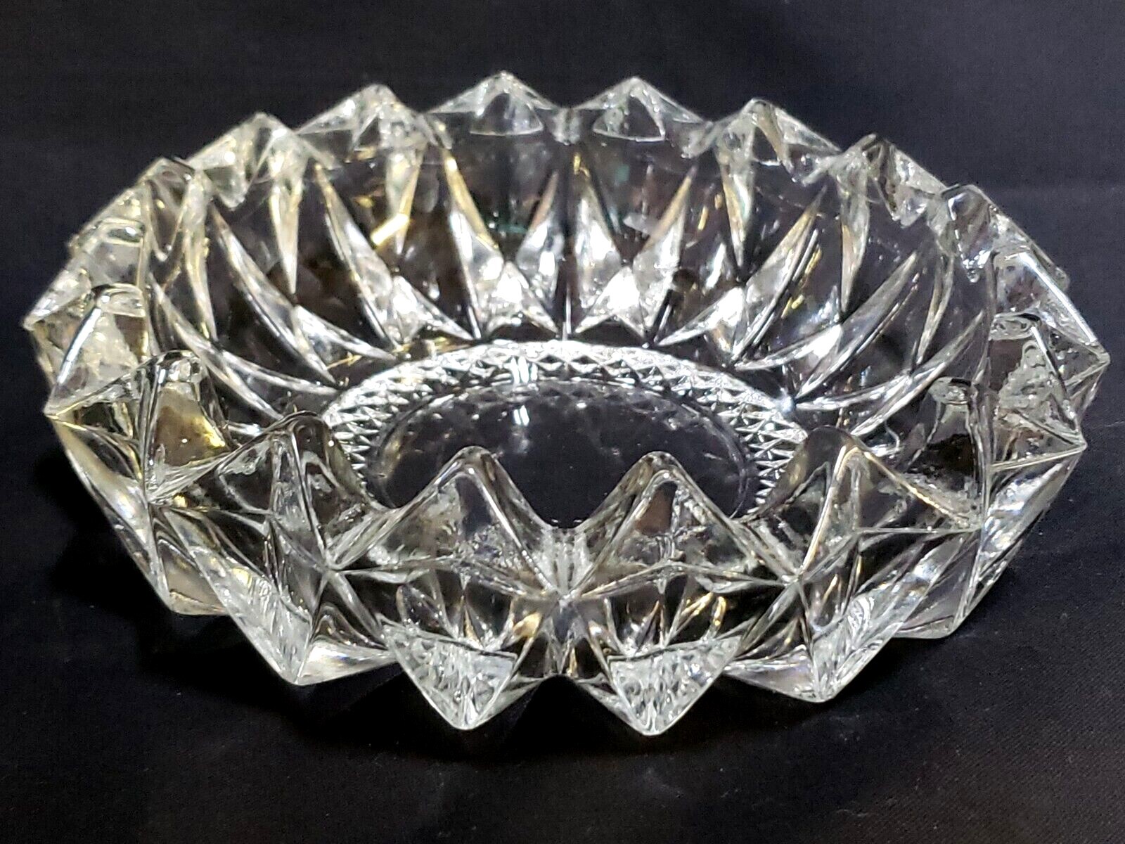 Vintage KIG Indonesia Decorative Diamond Cut Crystal Candy Bowl Trinket Dish