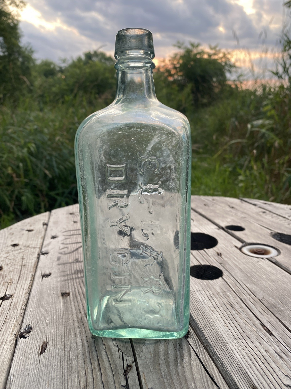 Antique EL-BART Dry Gin Bottle. Embossed, Cork Top