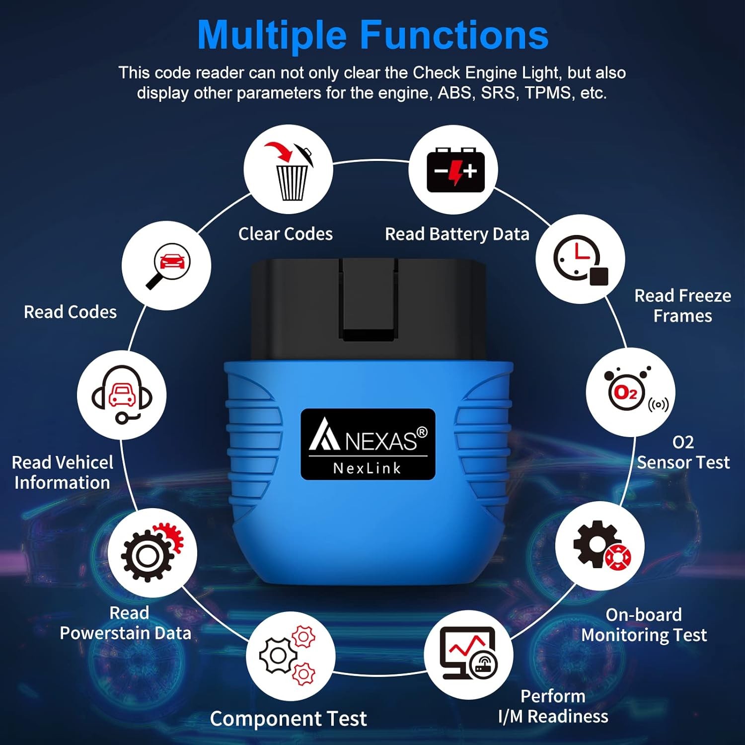 NEXAS NexLINK Bluetooth OBD2 Scanner for Car - Check Engine Light Code Reader