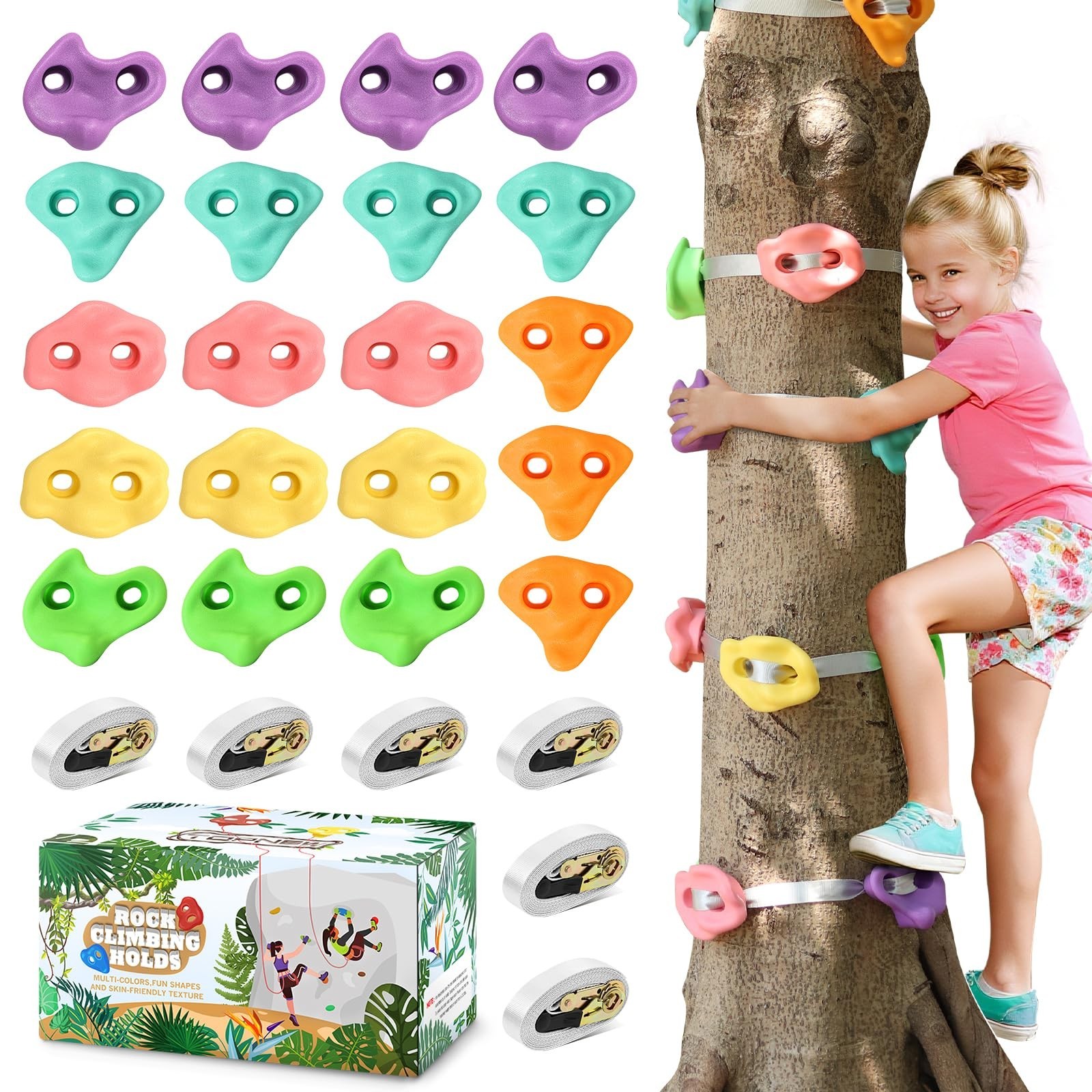 TOPNEW 20 Ninja Tree Climbing Holds for Kids Climber, Adult Climbing Rocks wi...