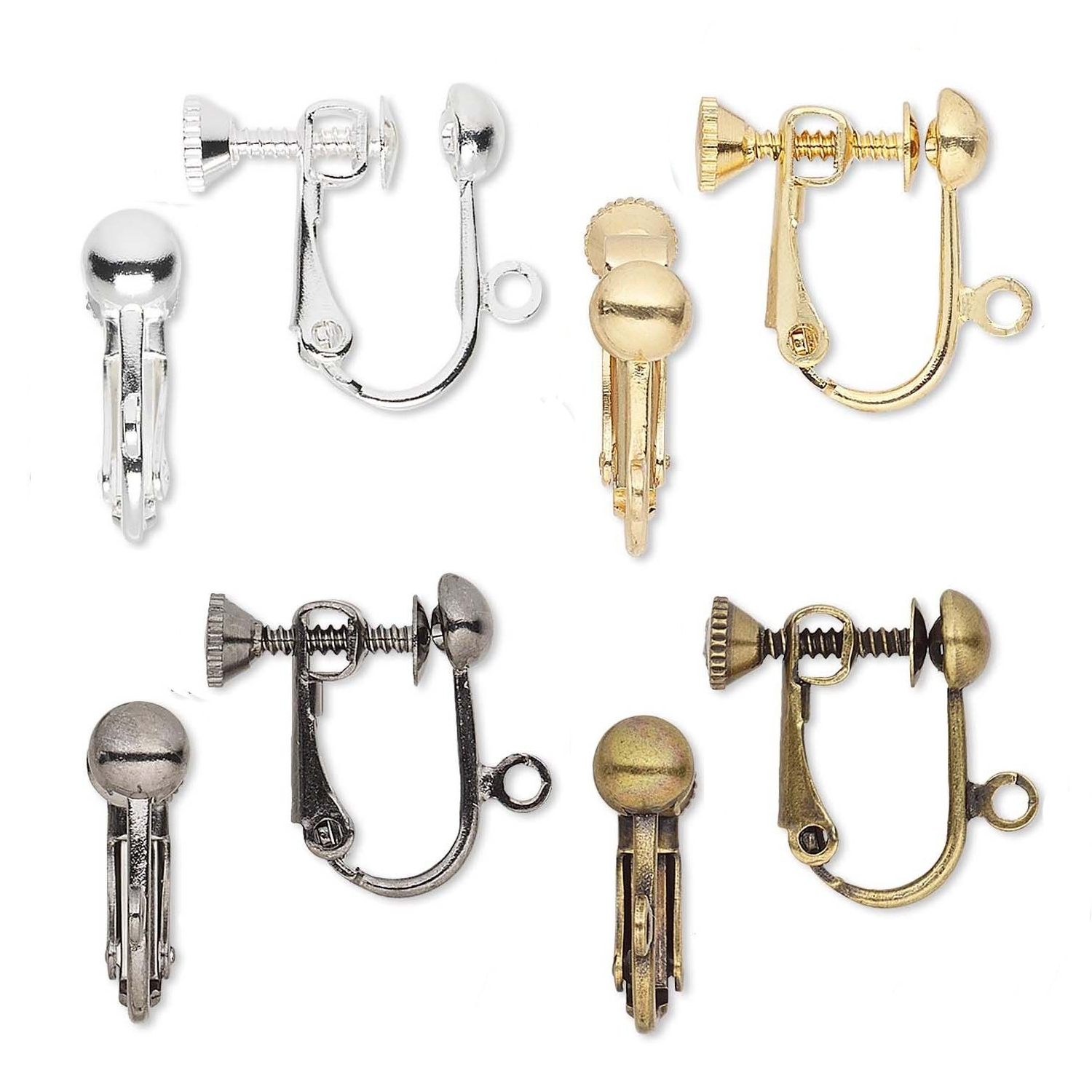 10 24 100 Adjustable Clip On Hinged Screw Back Earrings Findings With Loop