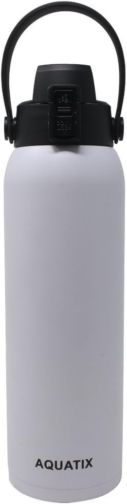 New Aquatix White Insulated FlipTop Sport Bottle 32 oz Pure Stainless Steel