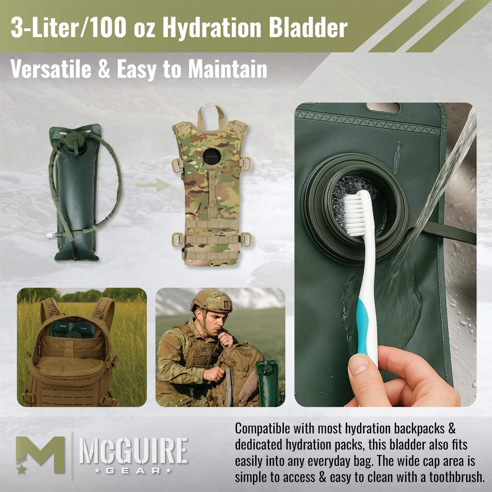 M MCGUIRE GEAR Hydration Bladder 3L/100 oz. Water Bladder Leak Proof Hydration