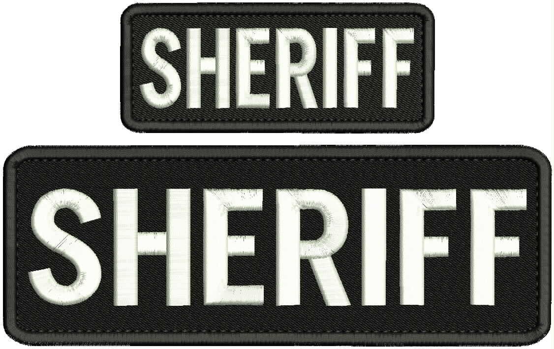 Sheriff  embroidery Patch 3x9 And 2x5 Hook On Back white On Black