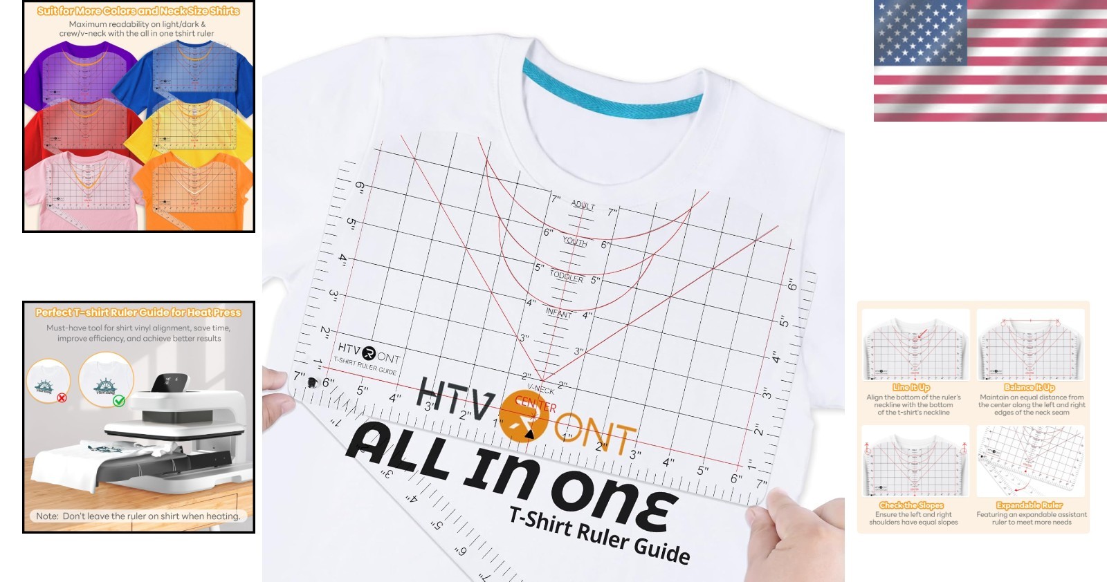 HTVRONT Tshirt Ruler Guide for Vinyl Alignment - Transparent PVC Tshirt Measurem