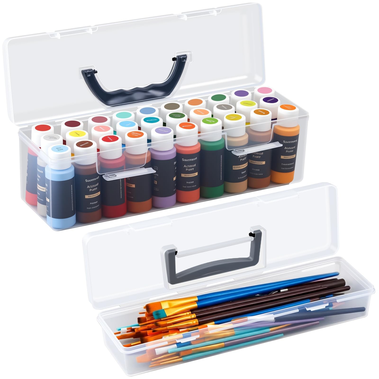 Clear Paint Storage and Paint Brush Storage Set, 30 Bottles Capacity Paints O...