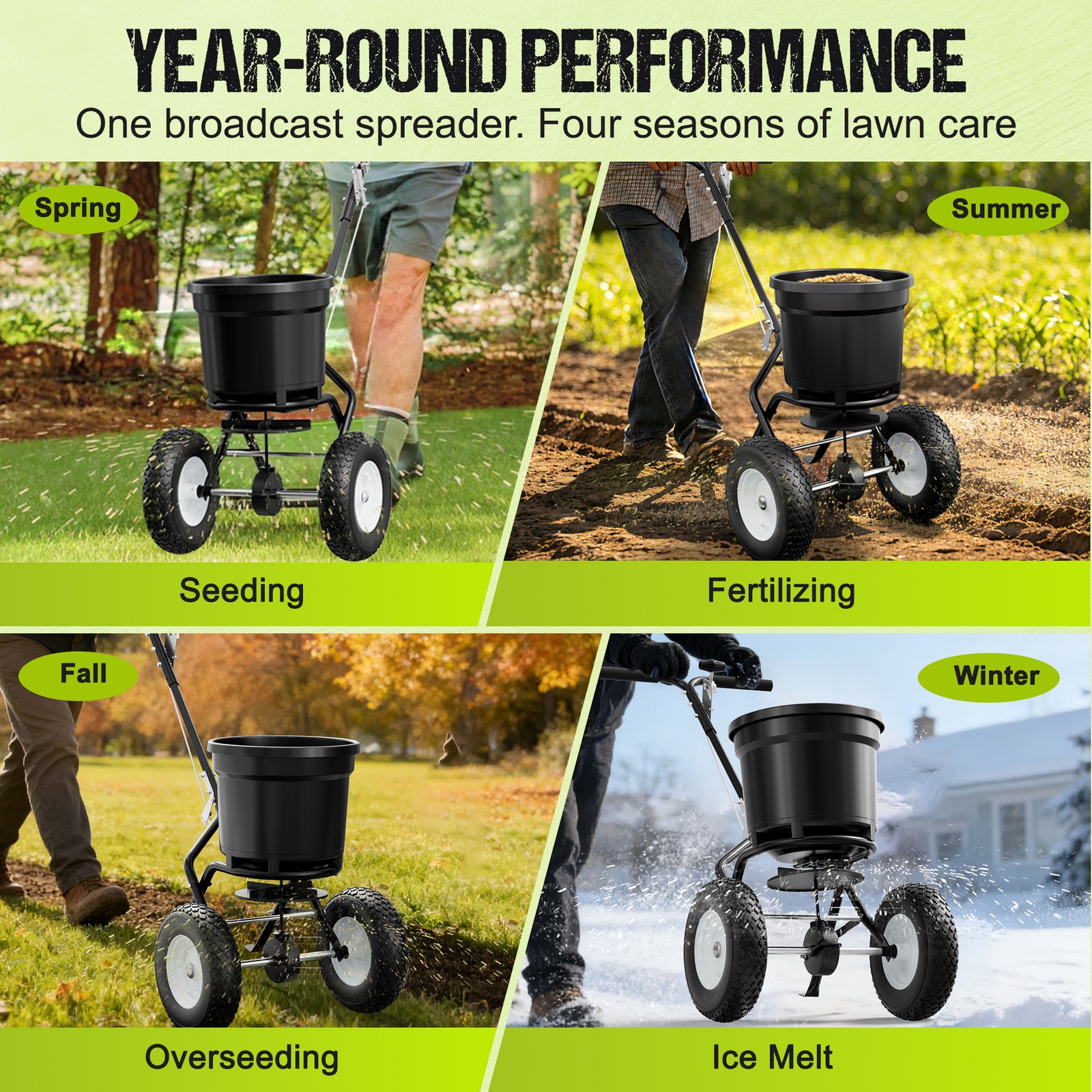 Fertilizer Spreader 50LBS Capacity 0–10FT Spreading Width Seed & Salt Spreader