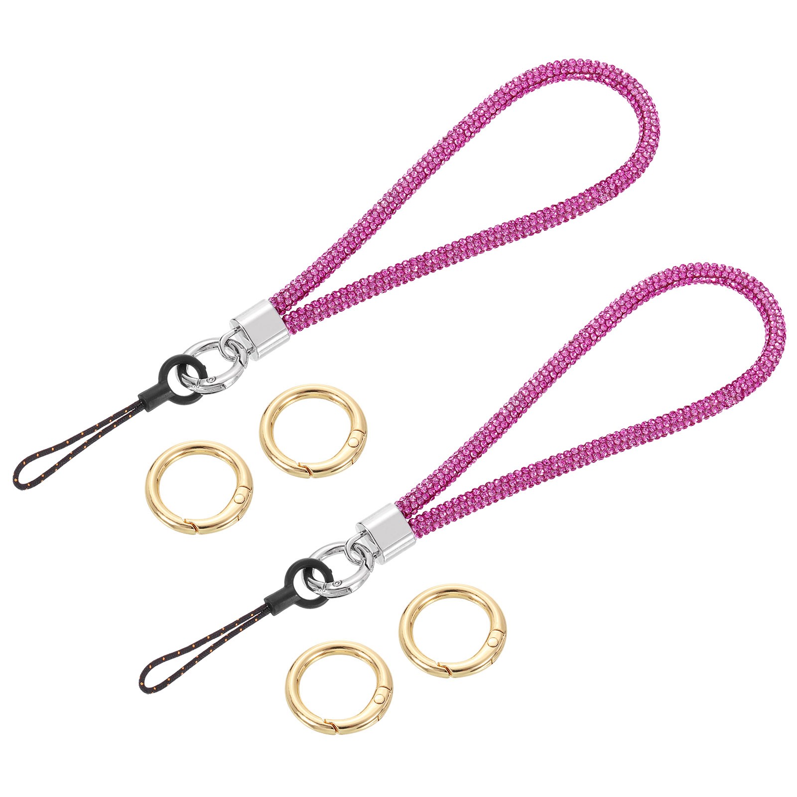 2Pcs Bling Wristlet Lanyards, 5.3" Rhinestone Keychain Strap, Rose Red