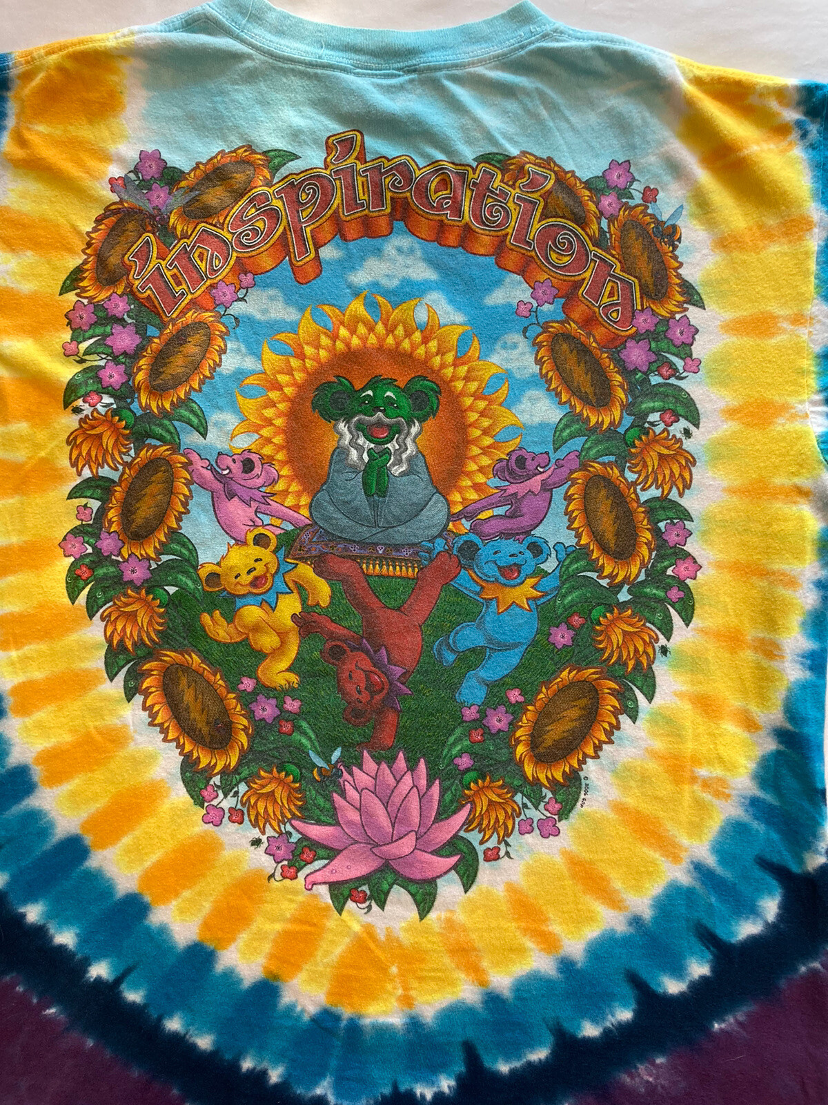 Vintage Grateful Dead Dancing Bear tie-dyed T-shirt with sunflowers Large Groovy