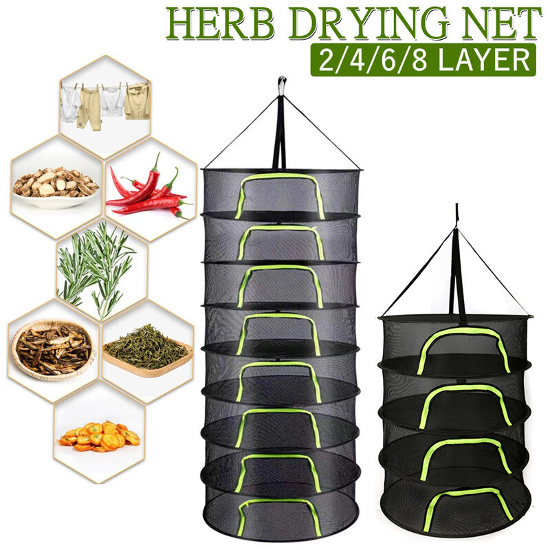 2/4/6/8 Layers Dry Rack Herb Drying Net Dryer Folding Bag Mesh Hydroponic Plants