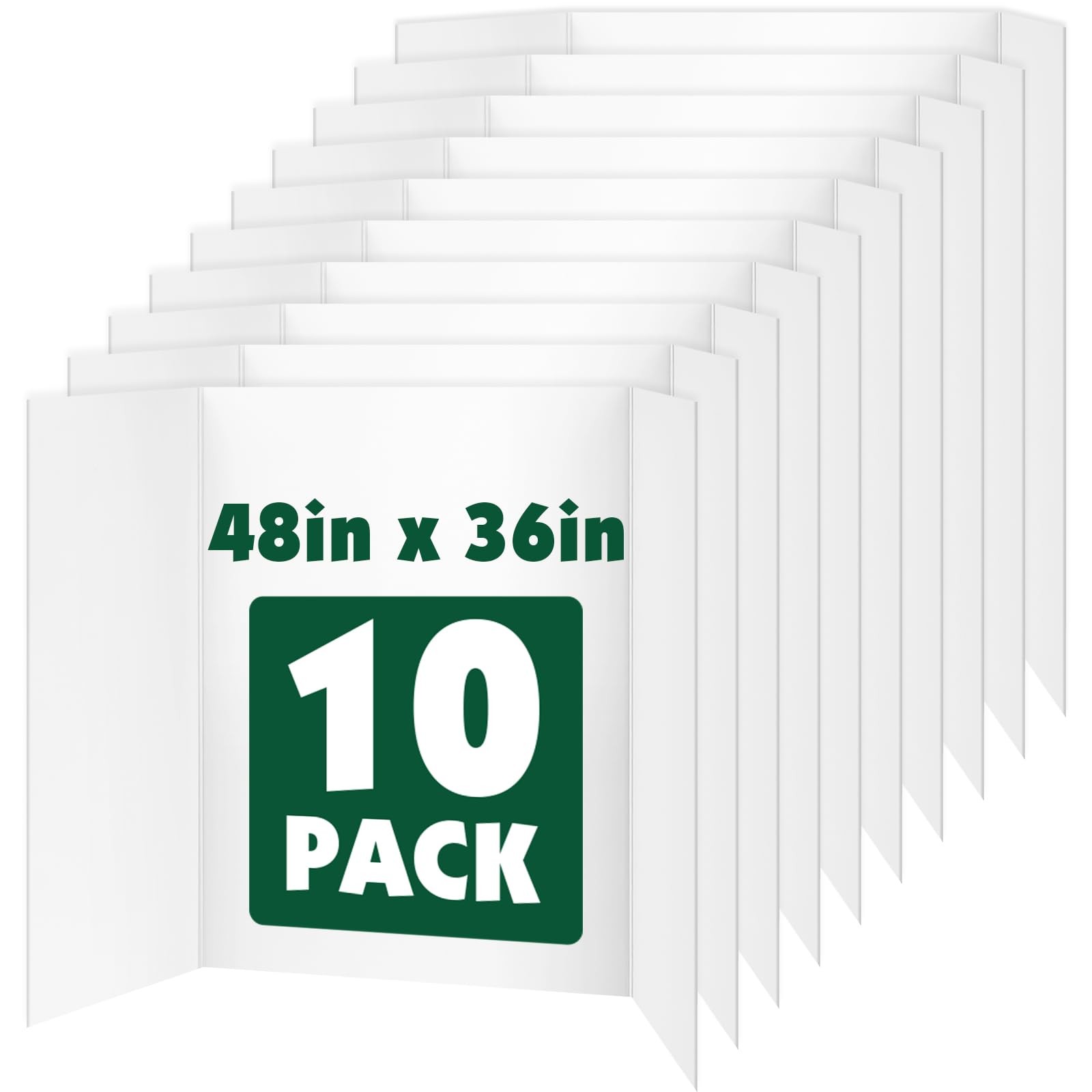 10 Pack Trifold Poster Board, 36In X 48In Corrugated Project Board, White Presen