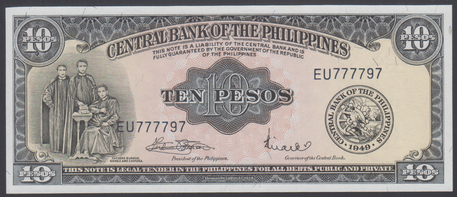Philippines  10 Pesos 1949-69  AU-UNC  P. 136f, Banknote, Uncirculated