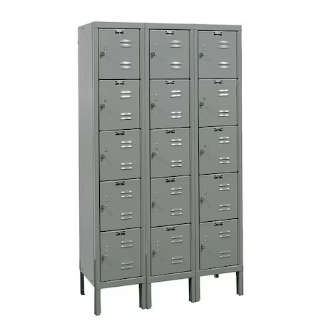 Hallowell U3226-5A-Hg Box Locker, 36 In W, 12 In D, 66 In H, (3) Wide, (5)