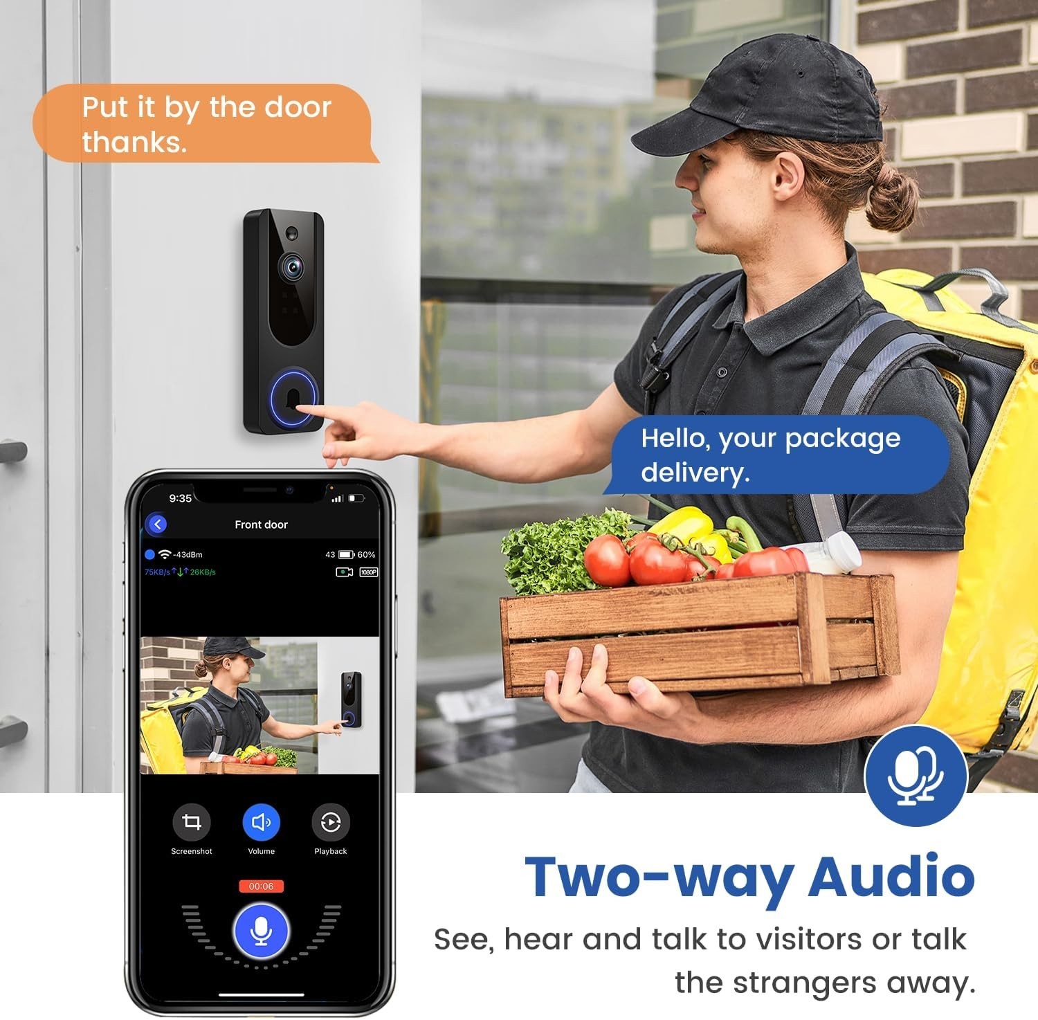 Wireless Smart Doorbell Camera with Motion Detection & Night Vision Capabilities