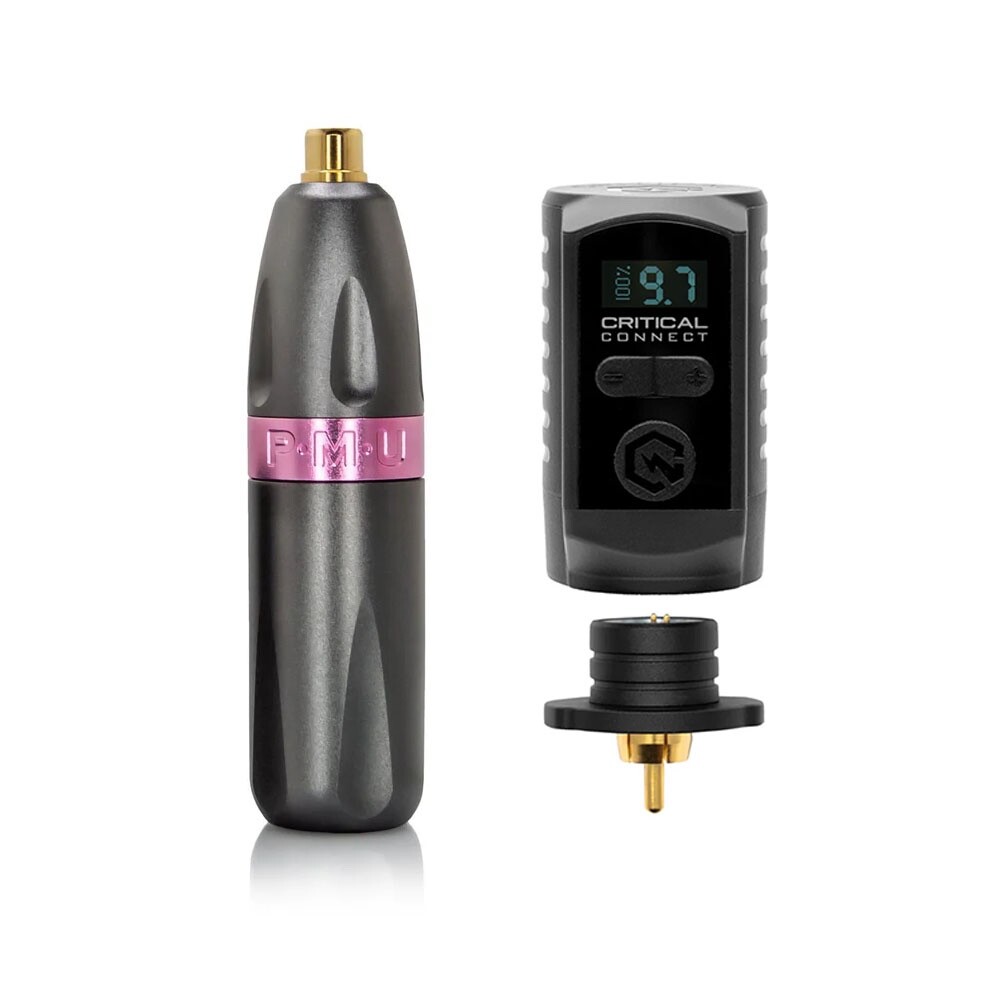 NEW Bishop PMU Pen Machine 2.5 Stroke - Gray/Pink + Critical V2 Battery Bundle