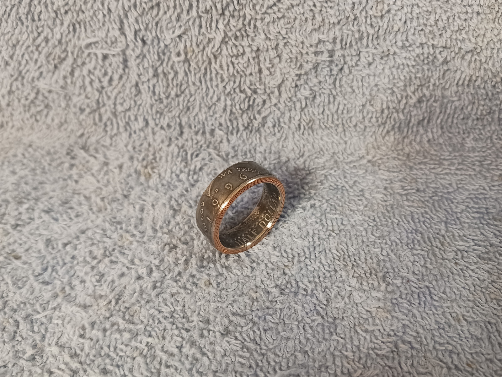 1996 Kennedy Half Dollars  size 10 -1/2   coin ring  handmade mixed metals (B)