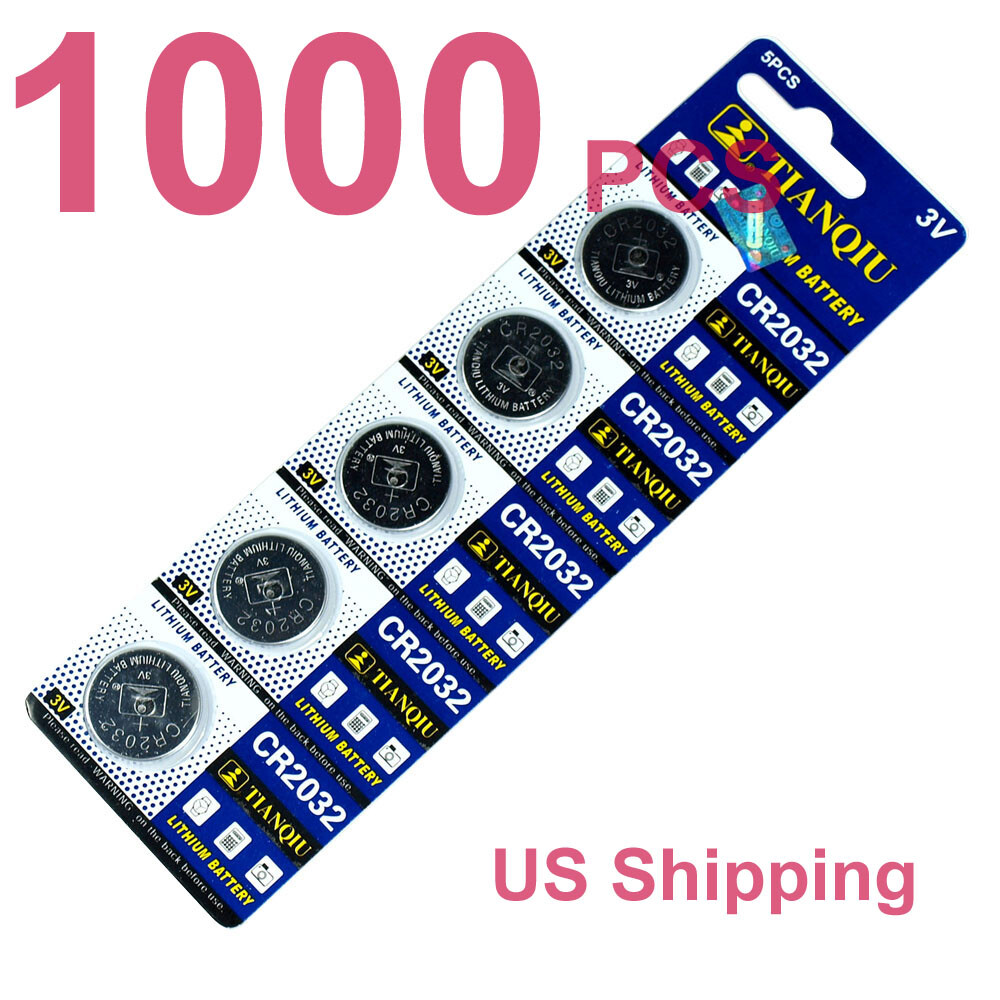 1000 PCS Tianqiu CR2032 Lithium Battery 3V Button Cell Batteries on Blister Card